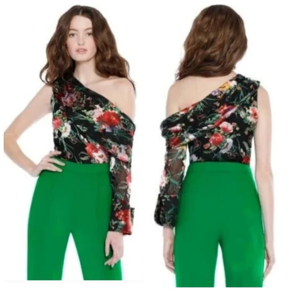 Alice + Olivia serita drape one sleeve top size small - Picture 3 of 11